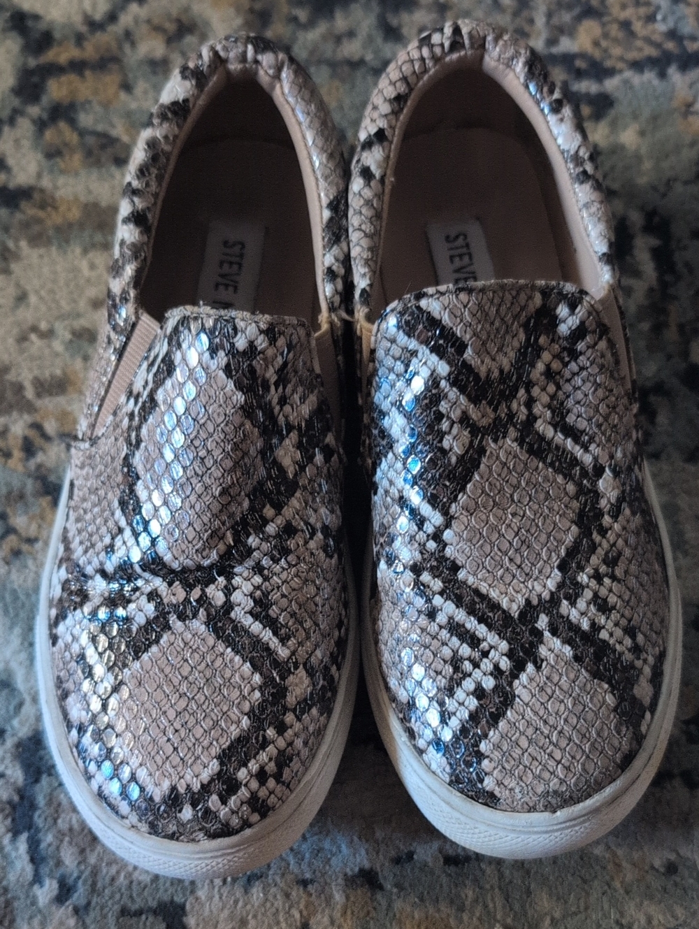 Steve Madden Girls' Snake-Print Leather Slip-On Sneakers in Beige and Black